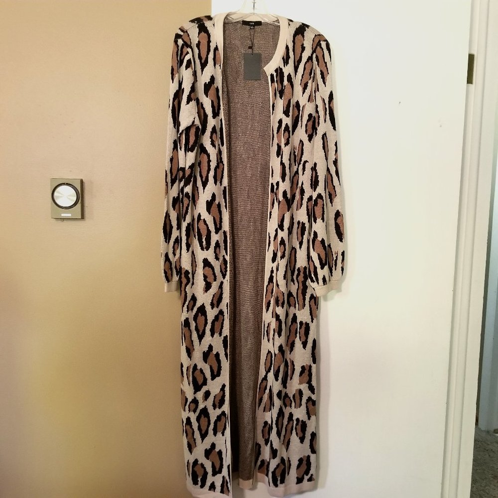 Floor length leopard print duster with belt